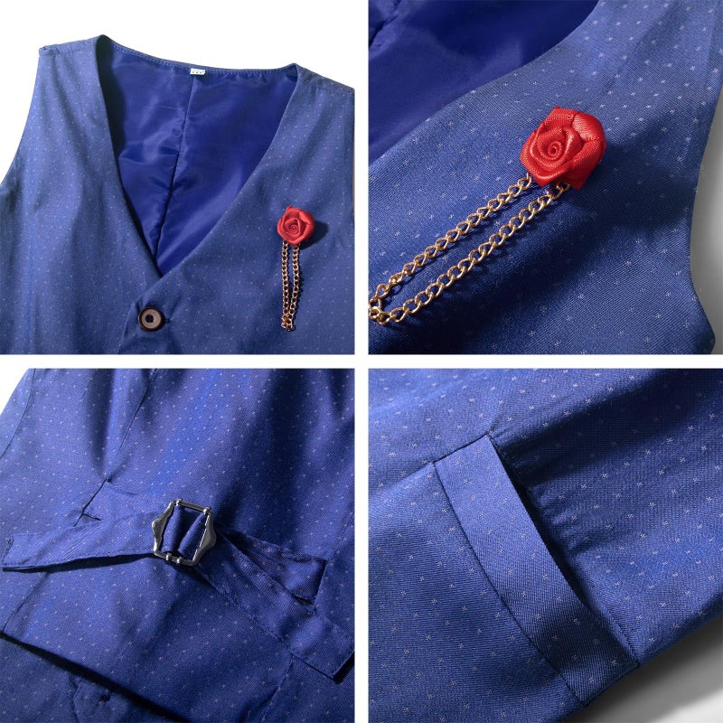 Nwada Boys Suit Set Formal Dress Shirt Bow Tie Slim Vest and Pants Toddler Boy Clothes Suits Blue - Image 5